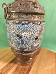 Champleve Brass Japanese Lamp Base W/Enamal Inlay Converted Urn Unknown Period