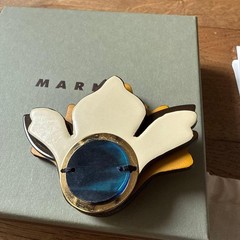 Marni Flower Motif Brooch Leather Resin Gold Used