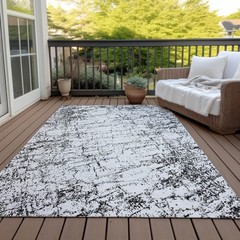9′ X 12′ Black White And Gray Abstract Washable Rug