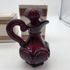 Vtg Avon Cape Cod Collection 1876 Ruby Red Glass Sugar Bowl, Creamer & Gruet Lot