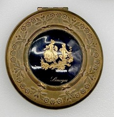 Limoges France black enamel and gold compact, plate and unknown mfr stamp holder