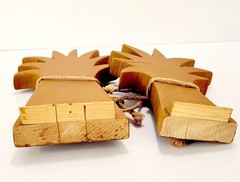 Set/ 2 Handmade Wood Hand Painted Country Folk Art Hay Stacks Fall Halloween 11″