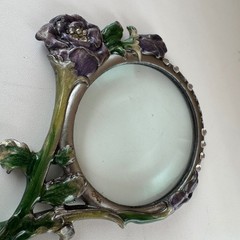 Art Nouveau Style Handheld Magnifying Glass Floral Rhinestone Enamel Rose Decor