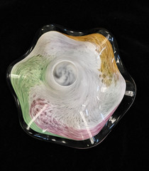 STUNNING Italian Murano Swirled Art Glass Pale Colors 9″ Bowl, Pink Orange Green