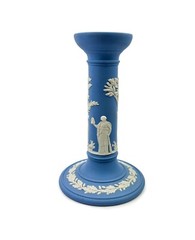 Vintage Wedgwood Blue & White Jasperware Candlestick Neoclassical Style England