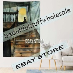 Gothic Wall Tapestry Lonely Stairwell eerie dim golden lighting 59X82 in