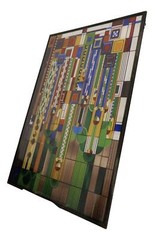 Frank Lloyd Wright Metal Framed Saguaro Cactus Flowers Stained Glass Wall Decor