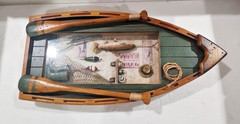 Wooden Fishing Row Boat Diorama -Wall Hanging Art Cabin Bass Decor Sign Display