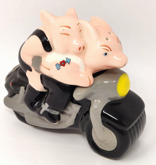 Pig Figurines Salt and Pepper Shakers Hogs on a Hog Motorcycle Harley Biker