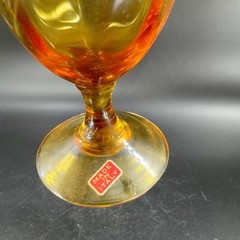 Vintage Venetian Amber Art Glass Vase With Made In Italy Sticker Footed Vase VTG