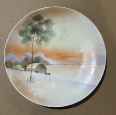 4 Vintage Meito China Hand Painted Landscape Plates 6 1/2″ Japan