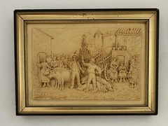Vintage French Floralix Detailed Relief Framed Wall Decor Market Scene