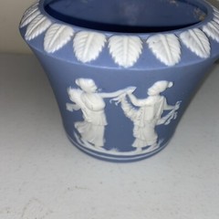 Jasperware Pitcher Jug Neoclassical & Vase Pot Bowl Wedgewood Blue 2pc
