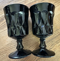 2 Vintage NORITAKE “Perspective” Ebony Jet Black Ice Tea Goblet Glasses