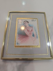 Hanford Heirloom 1982 Stamp Ballerina Great Britain 265/10K Brass Frame.