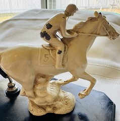 Vintage Desktop Fountain Pen Holder Cast Metal Race Horse #5