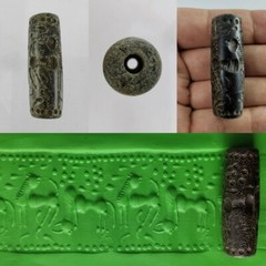 Ancient Sassanian Green​ Jasper Stone Bead Seal Roll Cylinder Intaglio #323