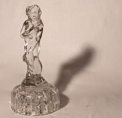 6.5″ BASHFUL LADY vtg cambridge glass female nude draped flower frog art nouveau