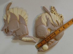 Vintage Pair Fish & Shells Burwood Wall Art Decor Hanging Bathroom 2882 Made USA