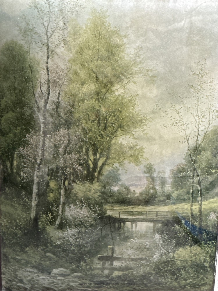 Vintage Curved Glass Print – “Where Quiet Reigns Supreme” Early 1900s Landscape
