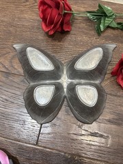 Fitz Floyd BUTTERFLY Candy Nut Trinket Bowl Dish Silver Aluminum Metal 10” D
