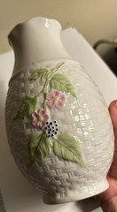Irish Belleek “Summer Briar” Basketweave 7.5″ Tall Vase 1999 Black Mark Vintage