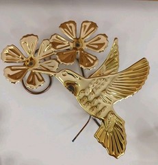 Vtg Home Interiors Brass Flower Hummingbirds Wall Hanging Homco Decor Set of 3