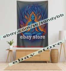 Meditating Buddha Tapestry 3D relief look Wall Art spiritual decor 39X59 in