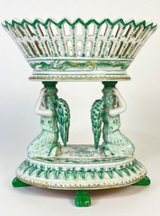 United Wilson Green porcelain double angels footed compote.