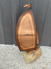 Vintage DEMOTT NAUTICAL SAILBOAT METAL ONYX SCULPTURE SIGNED Ocean Sail NL