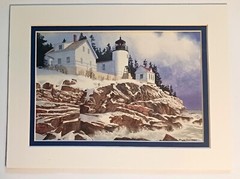 Fire Island Light NY Bass Harbor Head Maine 2 Lighthouses Double Matted Prints