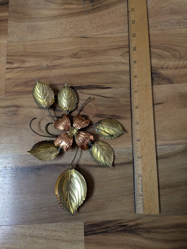 Home Interiors Vintage MCM Brass Copper Metal Flowers Leaves Wall Art Decor
