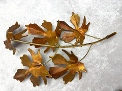 2 Vintage Metal Maple Leaves on Branch Wall Hanging Copper Color Nature Cottage