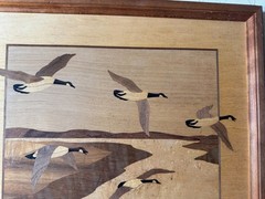 Vintage Creative Woods NY “Ducks In Flight Scene” Marquetry Artwork