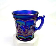 Northwood Signed Carnival Glass Blue Singing Birds Smooth 3 1/2″ Mug 1912-1915