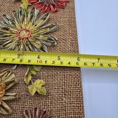 Vtg floral wall plaque raffia paper media art MCM 1970’s Burlap Flowers Decor