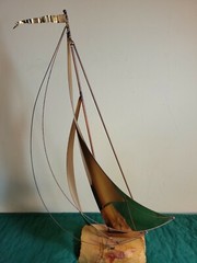 DeMott Brass 16″ x 10″ Sailboat w/Onyx Base Statue-Artist Signed Sailer Mancave