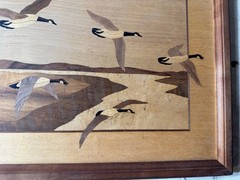 Vintage Creative Woods NY “Ducks In Flight Scene” Marquetry Artwork