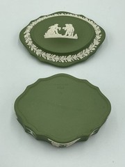 Vintage Wedgewood Green Jasperware Cherub Cameo Trinket Dish 5” England