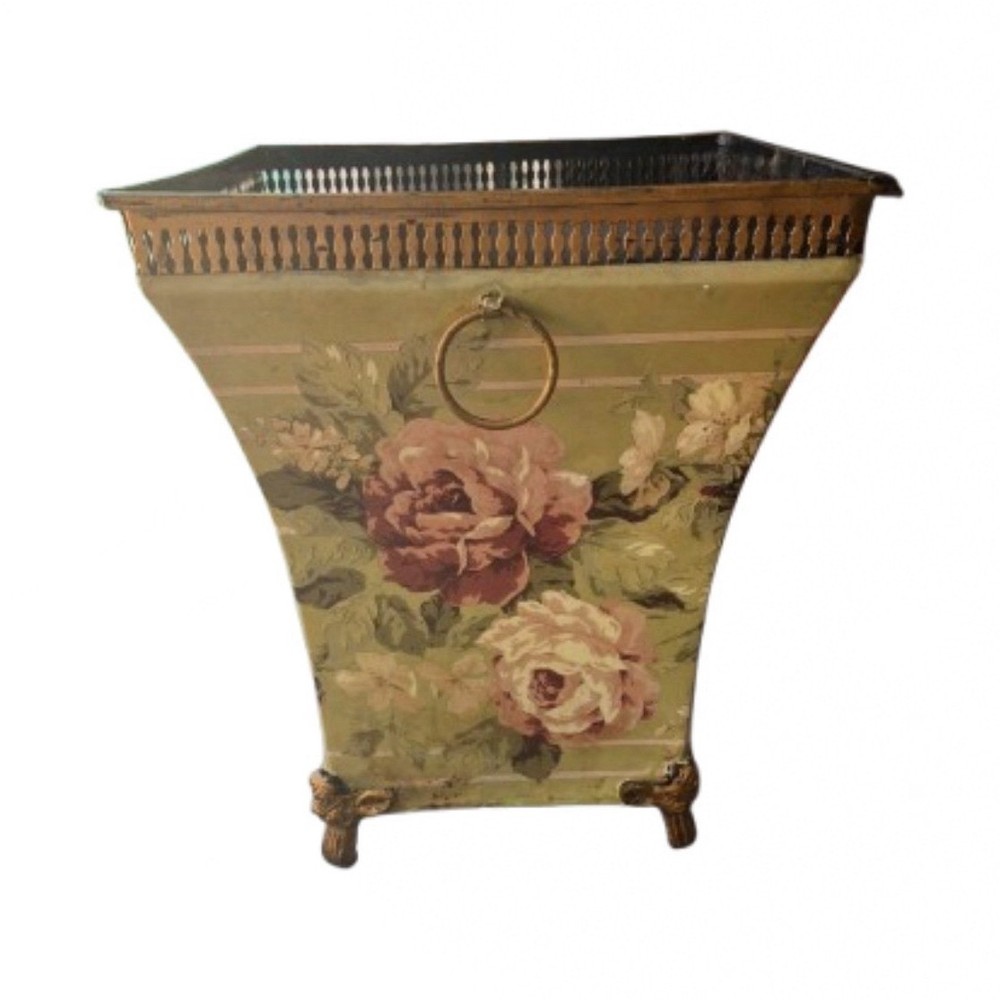 19th Century French Style Sheet Metal Cachepot Wastebasket Planter Flowers