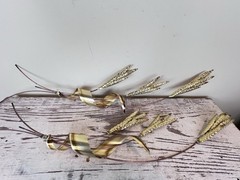 Vintage Wheat Stalk Wall Hanging Metal Brass Hollywood Regency MCM Decor (2)