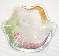 STUNNING Italian Murano Swirled Art Glass Pale Colors 9″ Bowl, Pink Orange Green