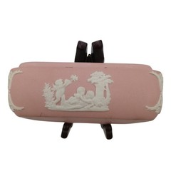 Wedgwood Pink Jasperware Trinket Box Cherub Relief 4″ Square