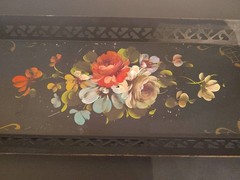 Vintage Hand Painted Floral Toleware Rectangular Metal Serving Tray