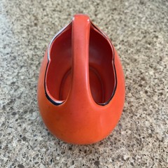 VINTAGE CORONET CZECHOSLOVAKIA ART POTTERY BRIDES BASKET Orange w/Black Trim