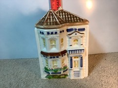 Vintage TOWNHOUSE CANISTER COLLECTION AVON 6” Hand painted Brazil, small chips