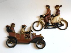Vintage HOMCO #7357 #7359 Plastic Wall Hanging Plaques Car Bike 1975 Old 1920