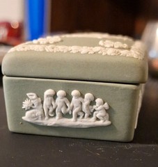 Vintage Wedgwood Cream On Sage Jasperware Trinket Box