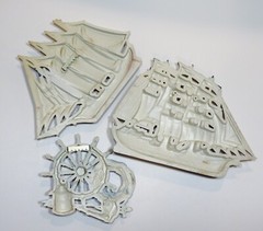 Burwood USA Vintage Nautical Clipper Ships/Wheel 3D Relief Wall Home Decor Set!
