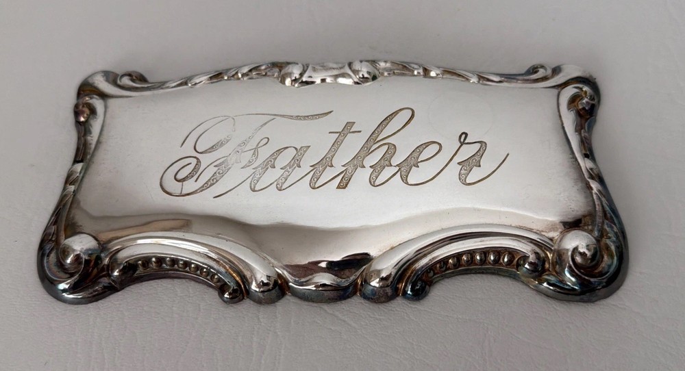 Vintage Engraved FATHER Metal Casket Coffin Marker Grave Memorial Plaque
